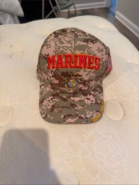 Marines Camo Baseball Cap with Embroidered Emblem